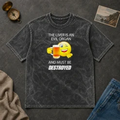 Official The Liver Is An Evil Organ And Must Be Destroyed washed t shirt in light grey with bold black text design
