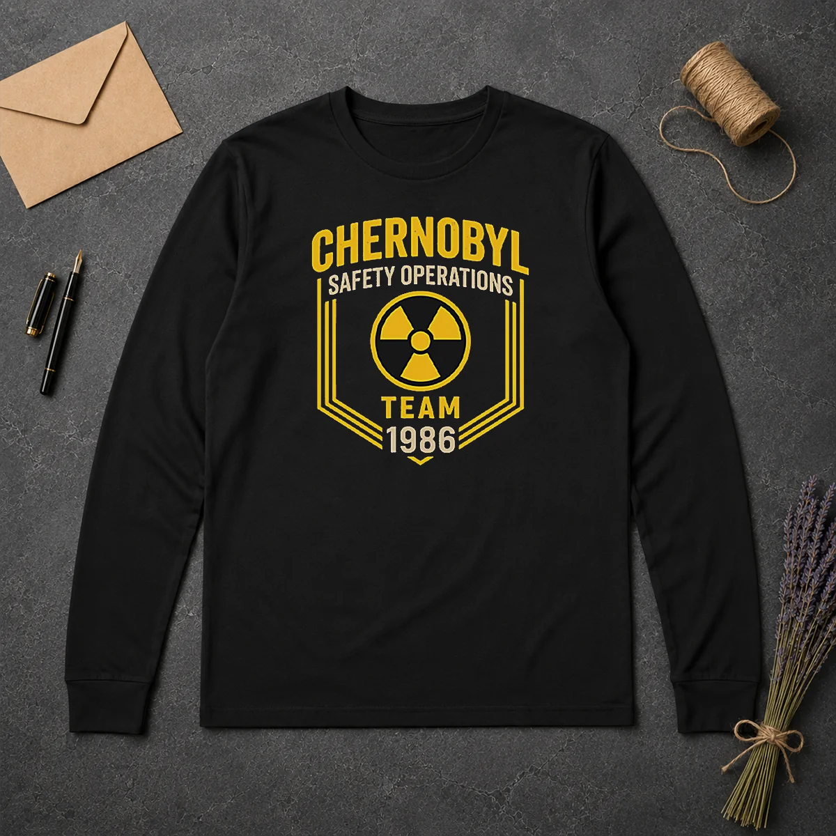 Original Chernobyl Safety Team 1986 Front And Back Printed Geek Long Sleeve Shirt Original Chernobyl Safety Team 1986 front and back printed geek long sleeve shirt featuring vintage radiation safety graphics