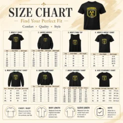 Size chart for Original Chernobyl Safety Team 1986 Front And Back Printed Geek showing measurements in inches and cm