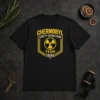Original Chernobyl Safety Team 1986 Front And Back Printed Geek t shirt showing front and back print on a classic crew neck tee