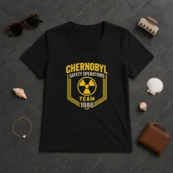 Original Chernobyl Safety Team 1986 Front And Back Printed Geek V-Neck Shirt
