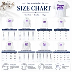 Size chart showing measurements in inches and cm for Original Employee Of The Month At The Dumb Bitch Factory shirt