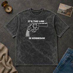 Original Hot It'S The Law In Kennesaw Gun Revolver washed t shirt featuring bold graphic print on soft cotton fabric