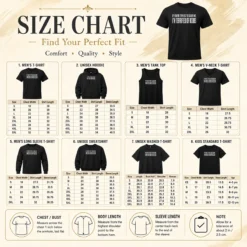 Size chart for Original I'M Terrified Of Boobs with measurements in inches and cm