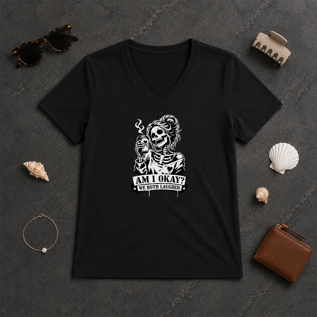 Original Nice Skeleton Girl Saying Am V-Neck Shirt Original Nice Skeleton Girl Saying Am V-Neck Shirt