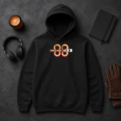 Original Top Back To The Future Time Machine 88 Hoodie in black with front graphic print