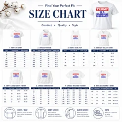 Size chart for Original Trump Is A National Disgrace Political Protest shirt with measurements in inches and cm
