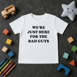 Original We'Re Just Here For The Bad Guys Quote Kids T-Shirt