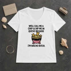 Original Well Call Me A Chip And Dip Me In Queso Because I Am Nacho Bitch V-Neck Shirt