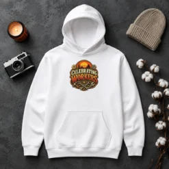 Premium Celebrating Workers Labour Day Western Vintage Hoodie in dark color with front graphic design and drawstring hood