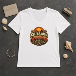 Premium Celebrating Workers Labour Day Western Vintage V Neck Shirt showing front view with vintage style graphic