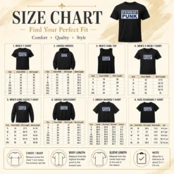 Size chart for Premium Fenway Park Boston Red Sox Fenway Punk with measurements in inches and cm