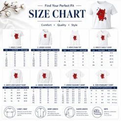 Size chart for Premium Funny Devil Cartoon Facepalm Panicking Sweating with measurements in inches and cm