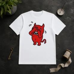 Premium Funny Devil Cartoon Facepalm Panicking Sweating