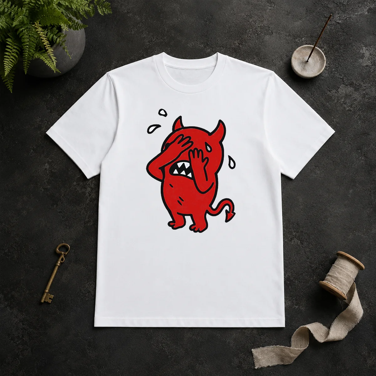 Premium Funny Devil Cartoon Facepalm Panicking Shirt Premium Funny Devil Cartoon Facepalm Panicking Shirt