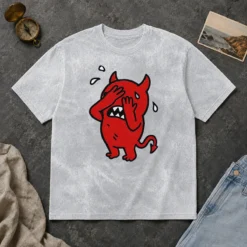 Premium Funny Devil Cartoon Facepalm Panicking Sweating Washed T-Shirt