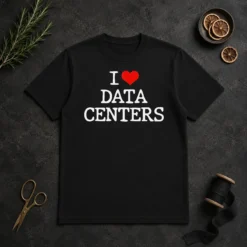 Premium I Love Data Centers IT Professional Server Room t shirt in black, front view with clear graphic text