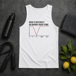Premium Men'S Interest In Boobs Over Time Chart Humor 0 To 20 Age Line Graph tank top in black showing humorous line graph design