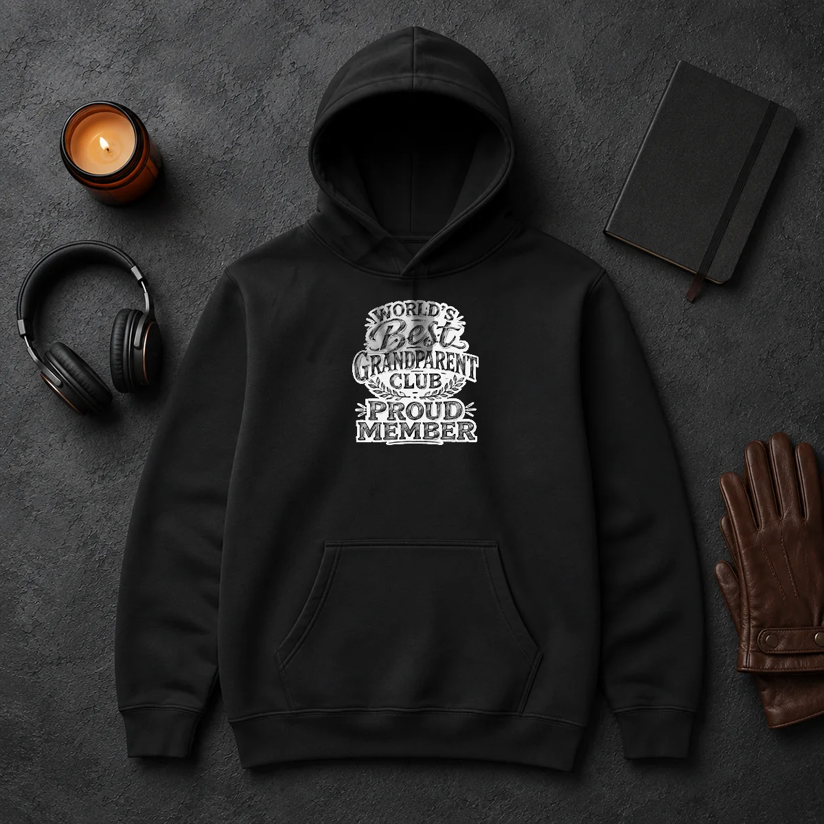 Premium Official Grandparents Day Proud Member Sketch Hoodie Premium Official Grandparents Day Proud Member Sketch Hoodie in charcoal gray with front pocket and drawstring hood