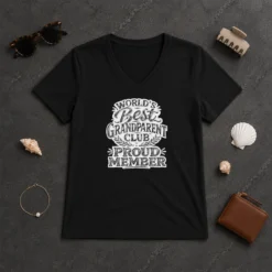 Premium Official Grandparents Day Proud Member Sketch V Neck Shirt in soft fabric with classic v neck cut