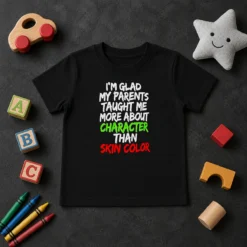 Premium Original Im Glad My Parents Taught Me More About Character Than Skin Color Kids T-Shirt