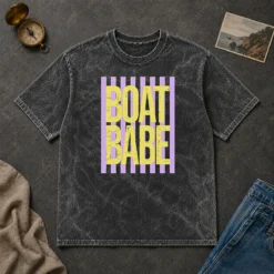 Premium Retro Stripes Sunshine Boat Babe washed t shirt showing vintage striped design on soft fabric