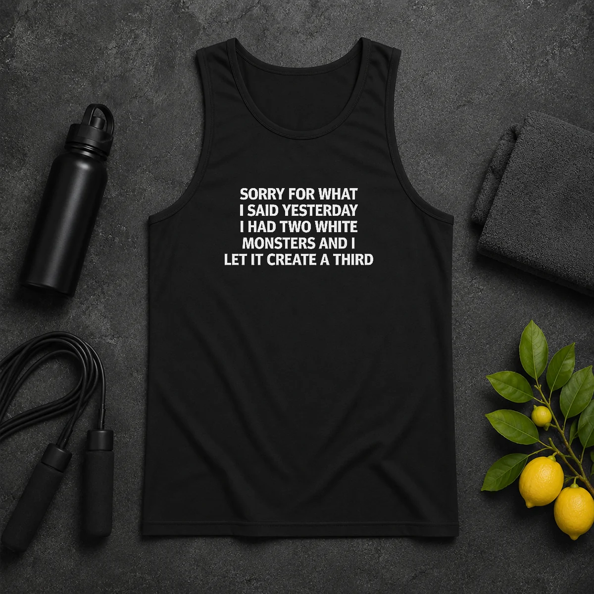 Premium Sorry For What I Said Yesterday I Had Two White Monsters And I Let It Create A Third Tank Top Premium Sorry For What I Said Yesterday I Had Two White Monsters And I Let It Create A Third Tank Top