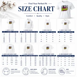 Size chart for Pretty Bowling For Strike Streetwear showing measurements in inches and cm