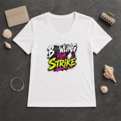 Pretty Bowling For Strike Streetwear V Neck Shirt in black with graphic print, soft fabric and fitted cut