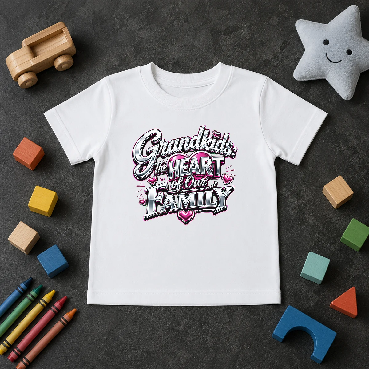 Pretty Grandkids The Heart Of Our Family Y2K Kids T Shirt Pretty Grandkids The Heart Of Our Family Y2K Kids T Shirt featuring colorful Y2K style text on a comfortable children's tee