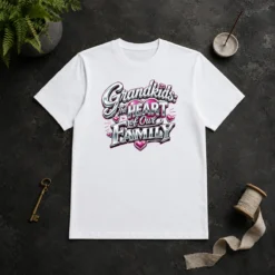 Pretty Grandkids The Heart Of Our Family Y2K t shirt showing front design on a classic crew neck cotton tee