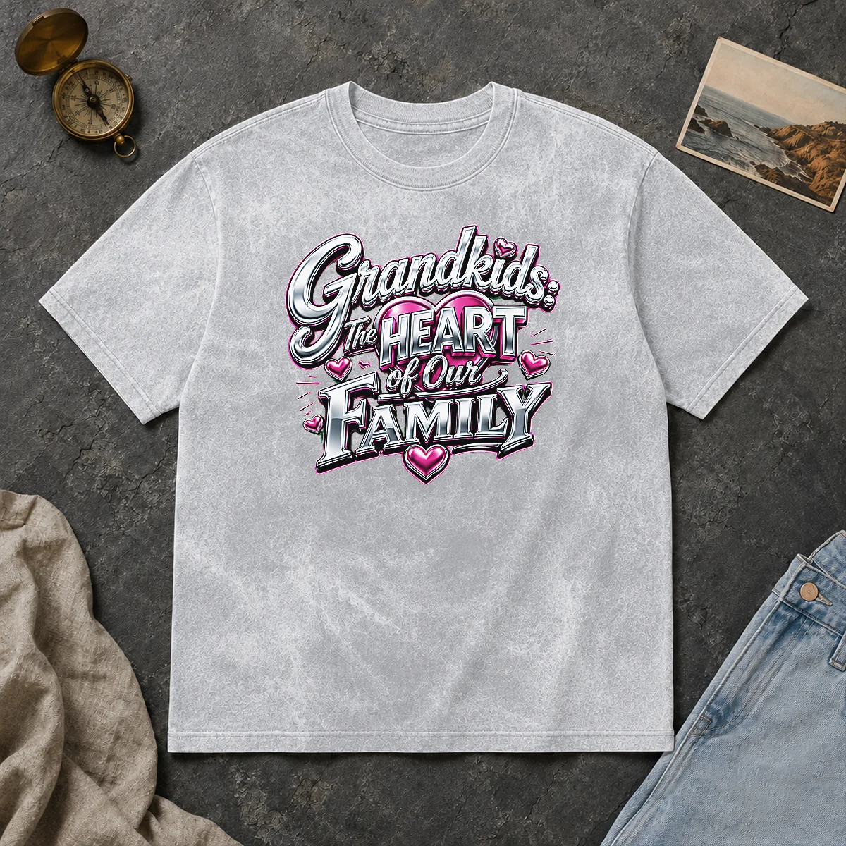 Pretty Grandkids The Heart Of Our Family Y2K Washed T Shirt Pretty Grandkids The Heart Of Our Family Y2K Washed T-Shirt