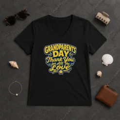 Pretty Grandparents Day Thank You Cartoon Typography V-Neck Shirt