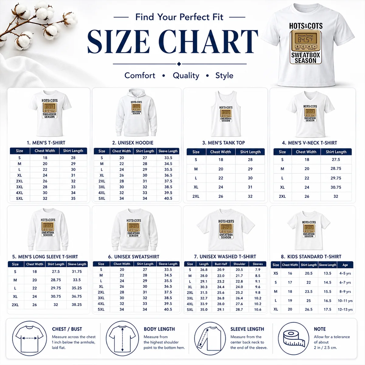 Pretty Hots And Cots Sweatbox Season Thermostat Size Chart Size chart for Pretty Hots And Cots Sweatbox Season Thermostat with measurements in inches and cm
