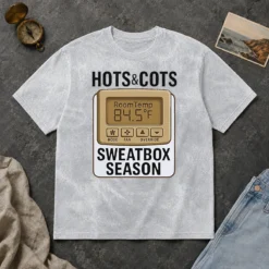 Pretty Hots And Cots Sweatbox Season Thermostat Washed T Shirt showing soft fabric and relaxed fit