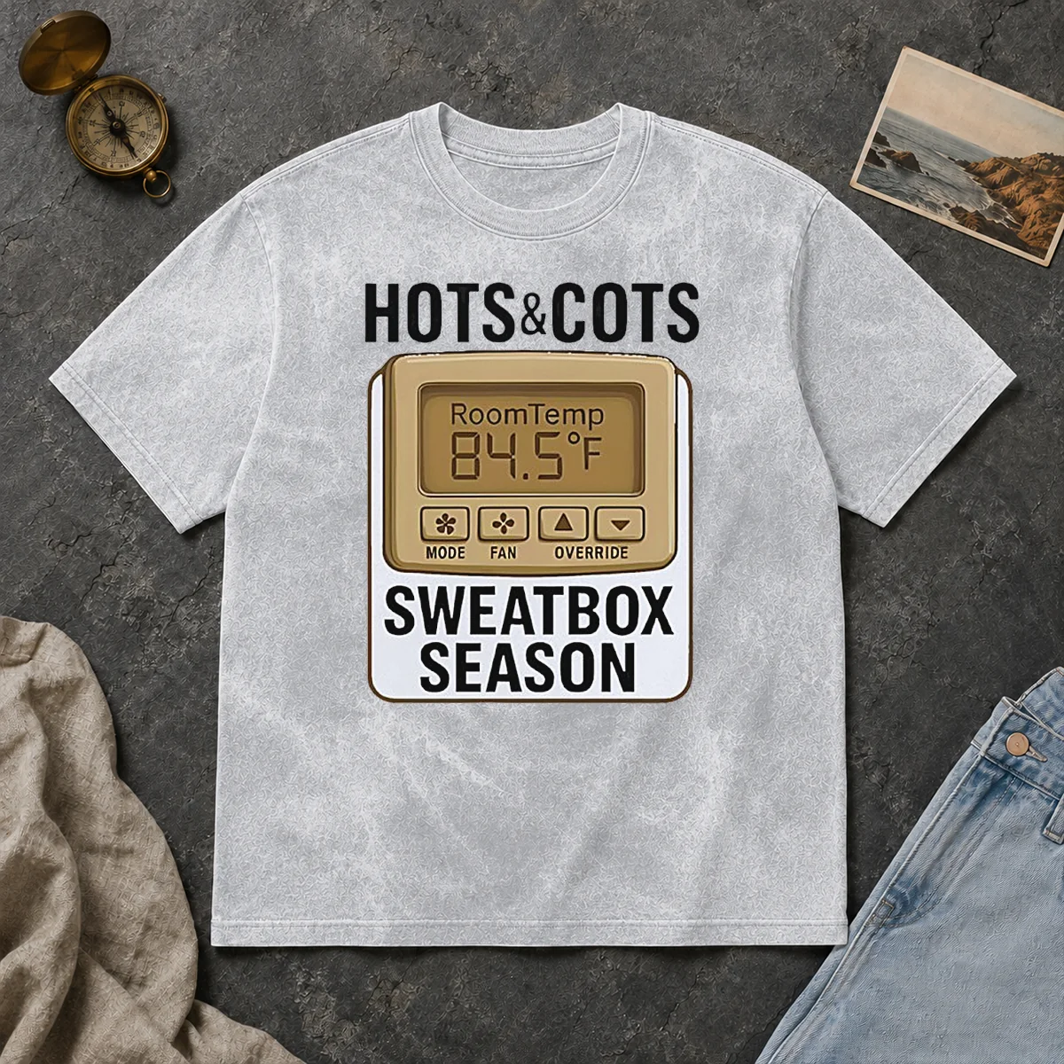 Pretty Hots And Cots Sweatbox Season Thermostat Washed T Shirt Pretty Hots And Cots Sweatbox Season Thermostat Washed T Shirt showing soft fabric and relaxed fit