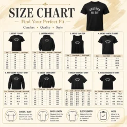 Size chart for Pretty Houston All Day with measurements in inches and centimeters