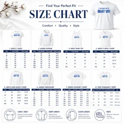 Size chart for Pretty If You Dont Like US Beat US with measurements in inches and cm