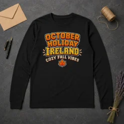 Pretty October Holiday Ireland Cozy Fall Pixel Long Sleeve Shirt