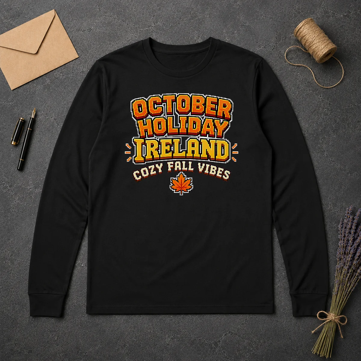 Pretty October Holiday Ireland Cozy Fall Pixel Long Sleeve Shirt Pretty October Holiday Ireland Cozy Fall Pixel Long Sleeve Shirt