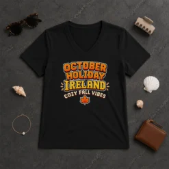 Pretty October Holiday Ireland Cozy Fall Pixel V-Neck Shirt