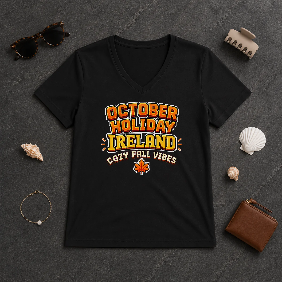 Pretty October Holiday Ireland Cozy Fall V-Neck Shirt Pretty October Holiday Ireland Cozy Fall V-Neck Shirt
