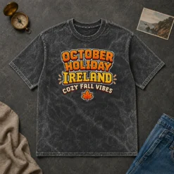 Pretty October Holiday Ireland Cozy Fall Pixel Washed T-Shirt