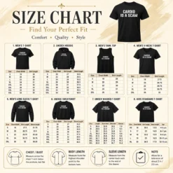Size chart for Pretty Top Cardio Is A Scam showing measurements in inches and centimeters