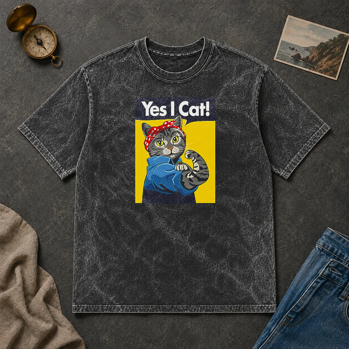 Top CATS – Yes I Cat Washed T Shirt Top CATS – Yes I Cat Washed T-Shirt