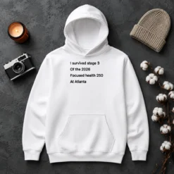 Top I Survived Stage 3 Of The 2026 Focused Health 250 At Atlanta Hoodie in black with front pouch pocket and drawstring hood