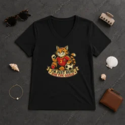Awesome Spanish Soccer Cat Meme Im Just Here For The Goals Retro Dis V-Neck Shirt