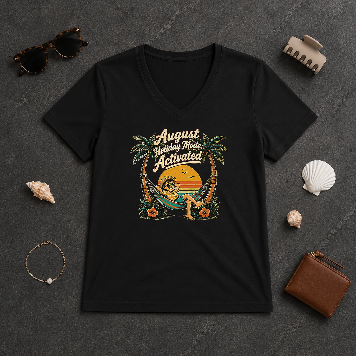 Funny August Holiday Vintage Vacation Mode V-Neck Shirt Funny August Holiday Vintage Vacation Mode V-Neck Shirt