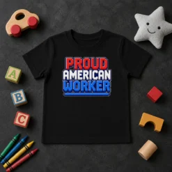Funny Awesome Labour Day Proud American Worker Pixel Kids T-Shirt