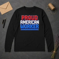 Funny Awesome Labour Day Proud American Worker Pixel Long Sleeve Shirt